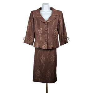 ADRIANNA PAPELL FLORAL SKIRT SUIT